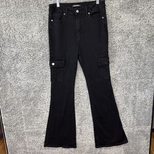 S.O.N.G. Women’s Cargo Jeans High Waisted Size 9/29 Stretch Flare Pants Black